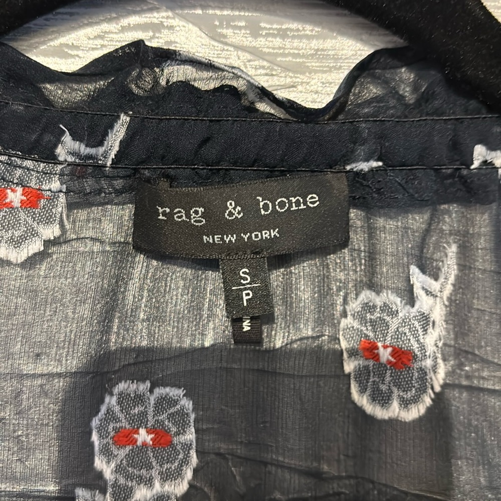 Rag & Bone Sheer Floral Silk Blouse Top Size S Blue & White - Picture 2 of 16